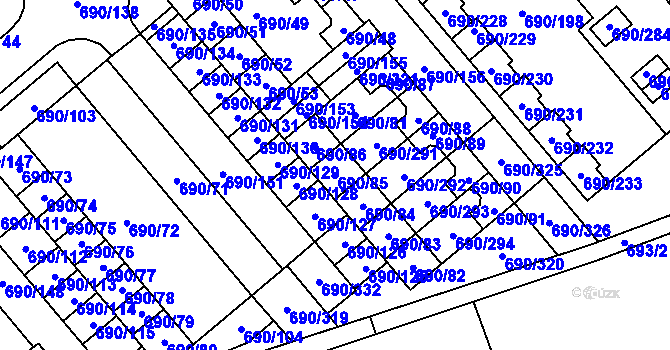 Parcela st. 690/85 v KÚ Staré Pavlovice, Katastrální mapa