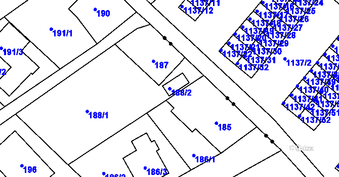 Parcela st. 188/2 v KÚ Staré Pavlovice, Katastrální mapa