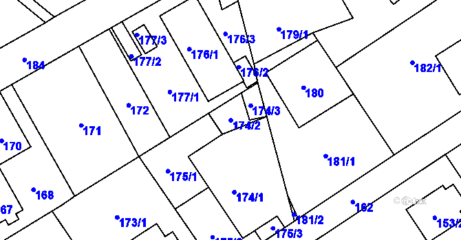Parcela st. 174/2 v KÚ Staré Pavlovice, Katastrální mapa