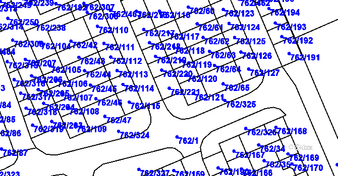 Parcela st. 762/221 v KÚ Staré Pavlovice, Katastrální mapa