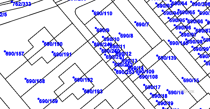 Parcela st. 690/251 v KÚ Staré Pavlovice, Katastrální mapa