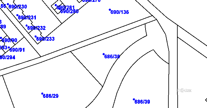 Parcela st. 686/38 v KÚ Staré Pavlovice, Katastrální mapa