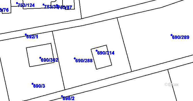 Parcela st. 690/314 v KÚ Staré Pavlovice, Katastrální mapa