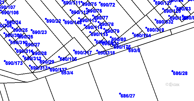 Parcela st. 690/318 v KÚ Staré Pavlovice, Katastrální mapa