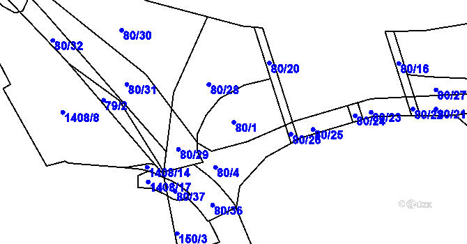 Parcela st. 80/1 v KÚ Růžodol I, Katastrální mapa