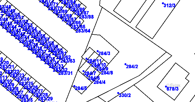 Parcela st. 284/3 v KÚ Růžodol I, Katastrální mapa
