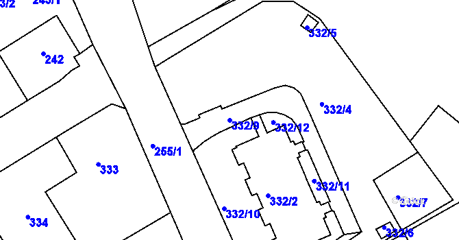Parcela st. 332/9 v KÚ Růžodol I, Katastrální mapa