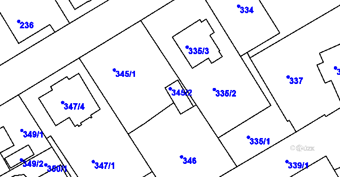 Parcela st. 345/2 v KÚ Růžodol I, Katastrální mapa