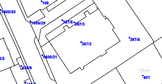 Parcela st. 387/2 v KÚ Růžodol I, Katastrální mapa