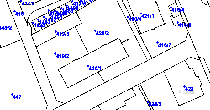 Parcela st. 420/1 v KÚ Růžodol I, Katastrální mapa