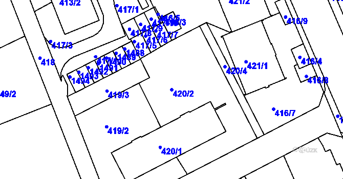 Parcela st. 420/2 v KÚ Růžodol I, Katastrální mapa