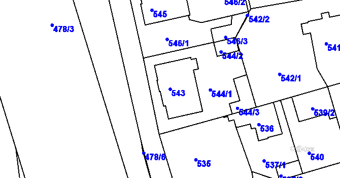 Parcela st. 543 v KÚ Růžodol I, Katastrální mapa