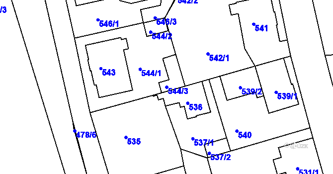 Parcela st. 544/3 v KÚ Růžodol I, Katastrální mapa
