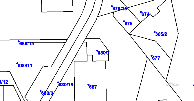 Parcela st. 680/7 v KÚ Růžodol I, Katastrální mapa