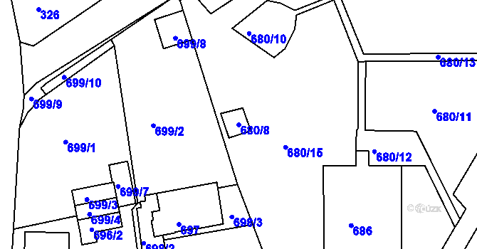 Parcela st. 680/8 v KÚ Růžodol I, Katastrální mapa