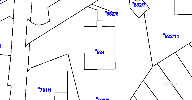 Parcela st. 684 v KÚ Růžodol I, Katastrální mapa