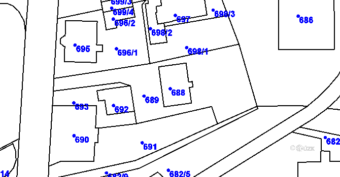 Parcela st. 688 v KÚ Růžodol I, Katastrální mapa