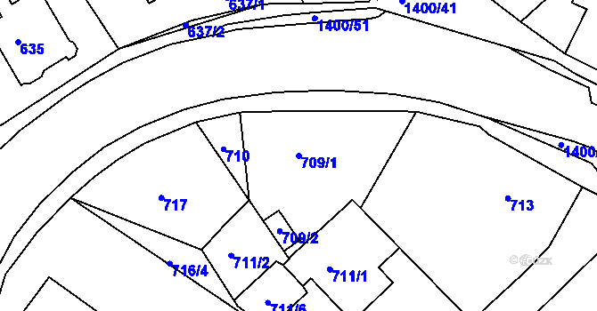 Parcela st. 709/1 v KÚ Růžodol I, Katastrální mapa