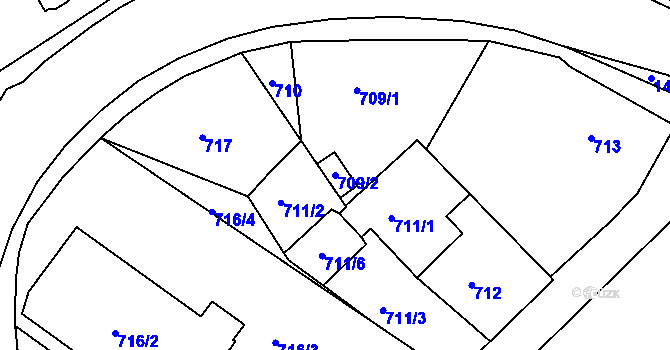 Parcela st. 709/2 v KÚ Růžodol I, Katastrální mapa