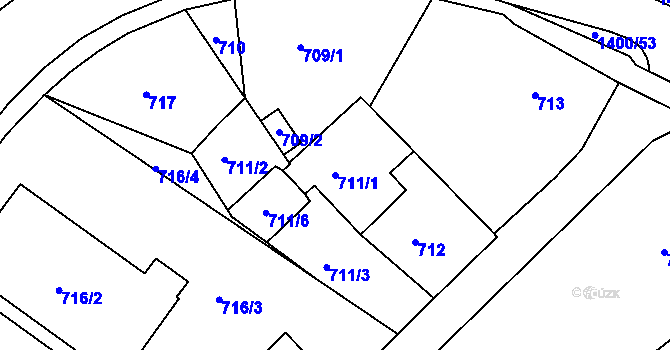 Parcela st. 711/1 v KÚ Růžodol I, Katastrální mapa