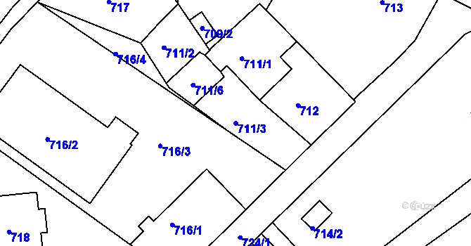 Parcela st. 711/3 v KÚ Růžodol I, Katastrální mapa