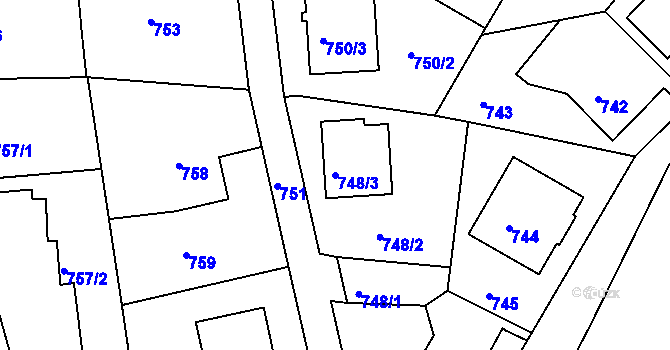 Parcela st. 748/3 v KÚ Růžodol I, Katastrální mapa