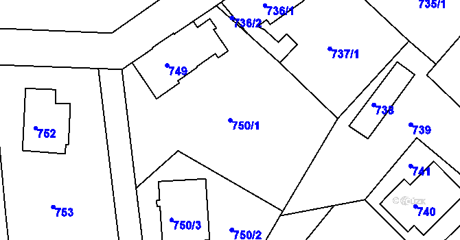 Parcela st. 750/1 v KÚ Růžodol I, Katastrální mapa