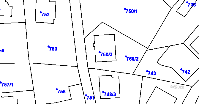 Parcela st. 750/3 v KÚ Růžodol I, Katastrální mapa