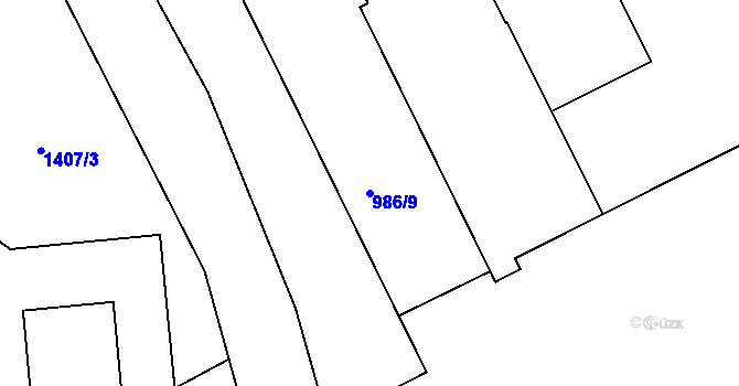 Parcela st. 986/9 v KÚ Růžodol I, Katastrální mapa