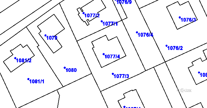 Parcela st. 1077/4 v KÚ Růžodol I, Katastrální mapa