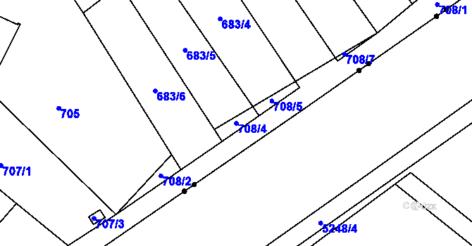 Parcela st. 708/4 v KÚ Růžodol I, Katastrální mapa