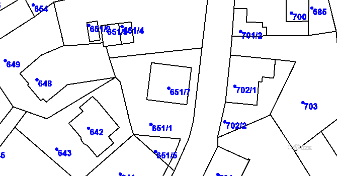 Parcela st. 651/7 v KÚ Růžodol I, Katastrální mapa