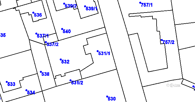 Parcela st. 531/1 v KÚ Růžodol I, Katastrální mapa