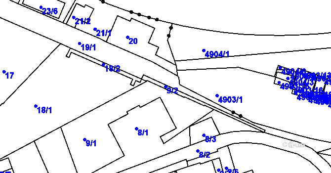 Parcela st. 9/2 v KÚ Františkov u Liberce, Katastrální mapa