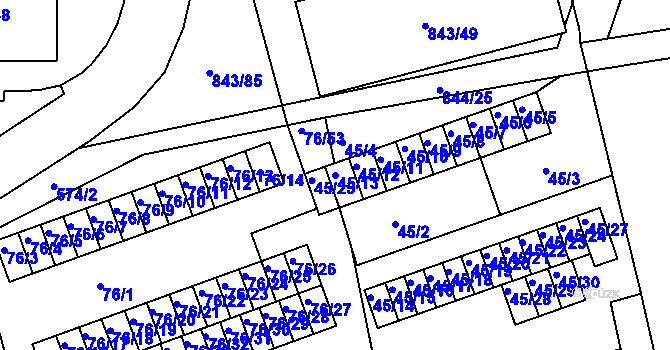 Parcela st. 45/13 v KÚ Františkov u Liberce, Katastrální mapa