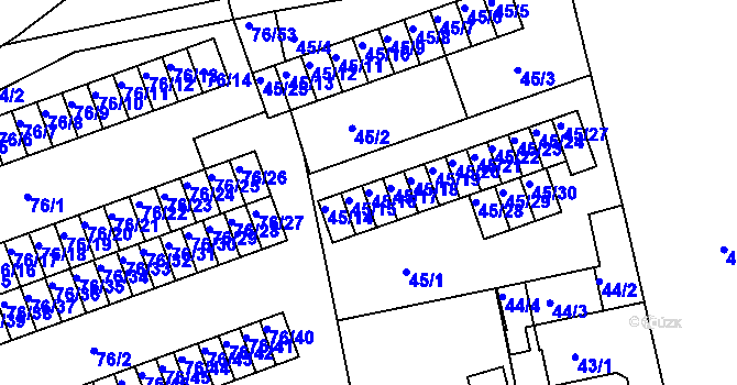 Parcela st. 45/16 v KÚ Františkov u Liberce, Katastrální mapa