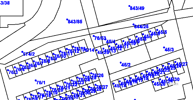 Parcela st. 45/25 v KÚ Františkov u Liberce, Katastrální mapa