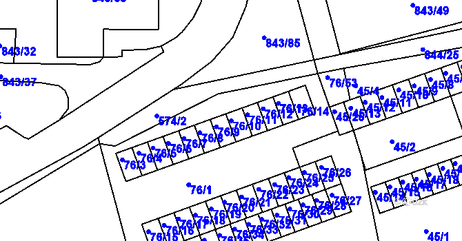 Parcela st. 76/10 v KÚ Františkov u Liberce, Katastrální mapa