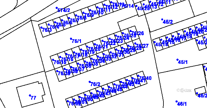 Parcela st. 76/32 v KÚ Františkov u Liberce, Katastrální mapa