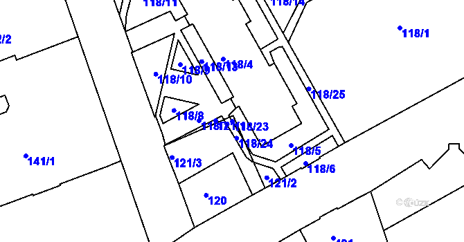 Parcela st. 118/23 v KÚ Františkov u Liberce, Katastrální mapa