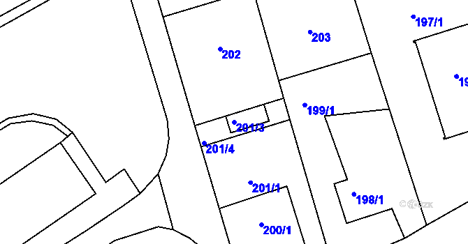 Parcela st. 201/3 v KÚ Františkov u Liberce, Katastrální mapa