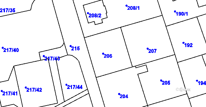 Parcela st. 206 v KÚ Františkov u Liberce, Katastrální mapa