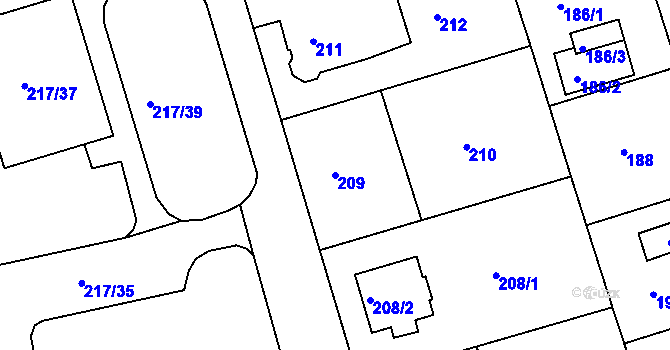 Parcela st. 209 v KÚ Františkov u Liberce, Katastrální mapa