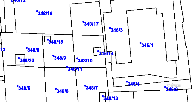 Parcela st. 348/14 v KÚ Františkov u Liberce, Katastrální mapa