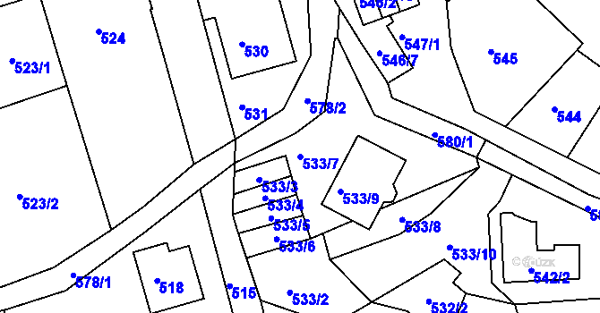 Parcela st. 533/7 v KÚ Františkov u Liberce, Katastrální mapa