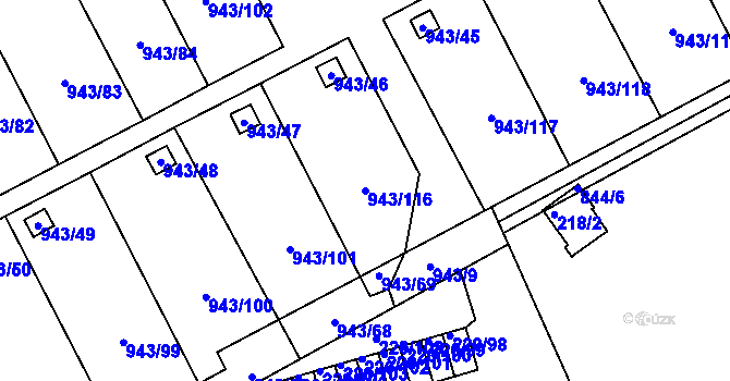 Parcela st. 943/116 v KÚ Františkov u Liberce, Katastrální mapa