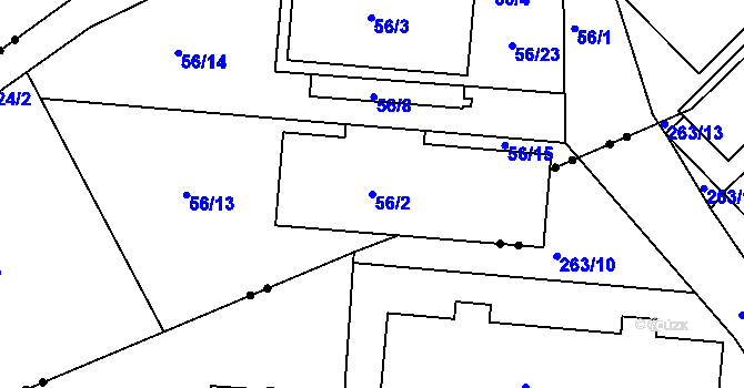 Parcela st. 56/2 v KÚ Janův Důl u Liberce, Katastrální mapa