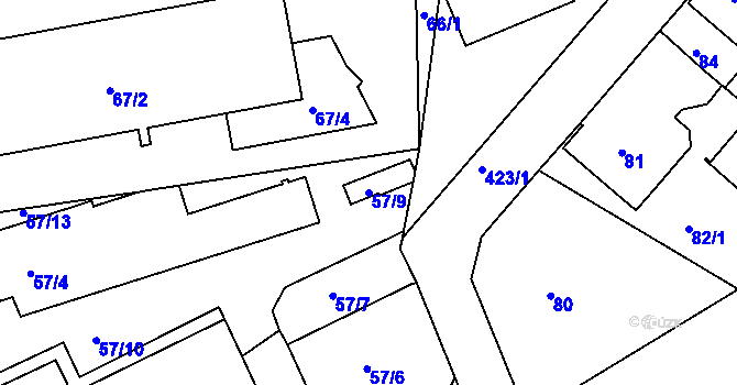 Parcela st. 57/9 v KÚ Janův Důl u Liberce, Katastrální mapa