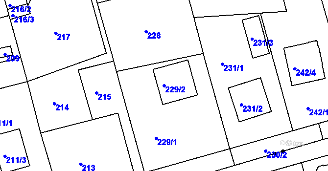 Parcela st. 229/2 v KÚ Janův Důl u Liberce, Katastrální mapa