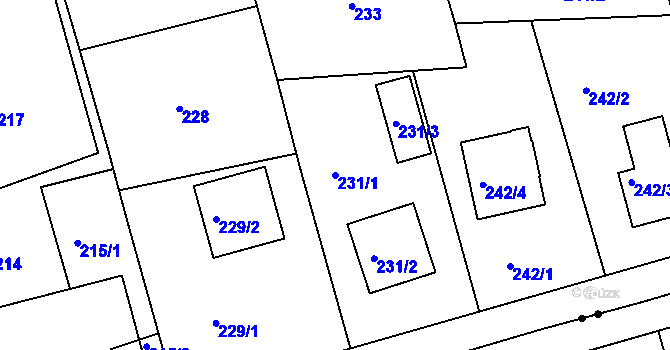 Parcela st. 231/1 v KÚ Janův Důl u Liberce, Katastrální mapa